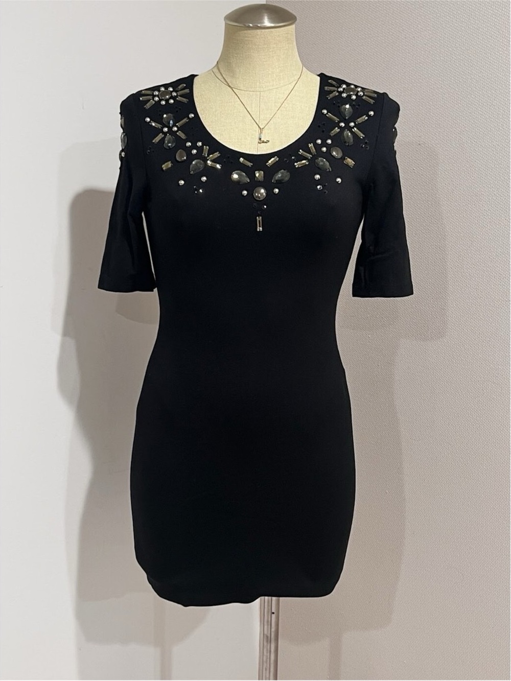 H&M Black Mini Dress with Jeweled Neckline